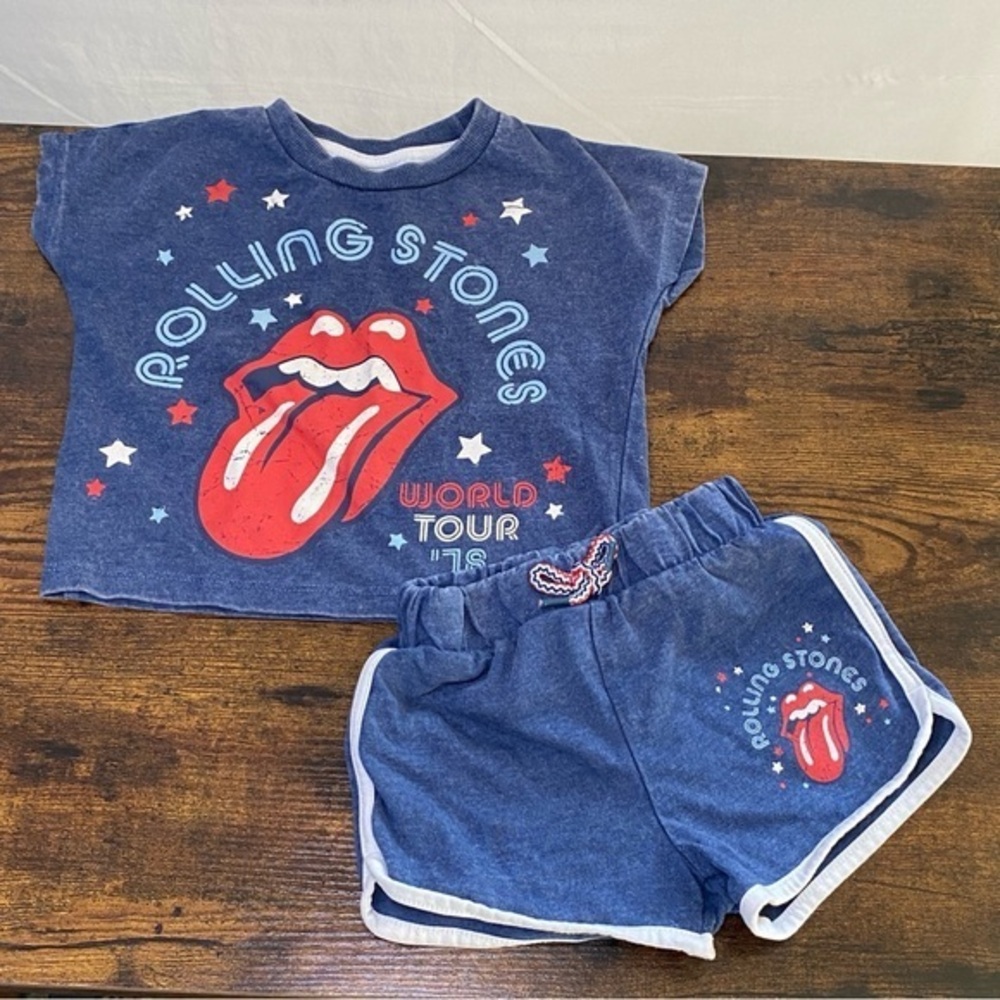 Rolling Stones Outfit Toddler Girls Boys Licensed 2 Piece Blue Short Set Size 2T